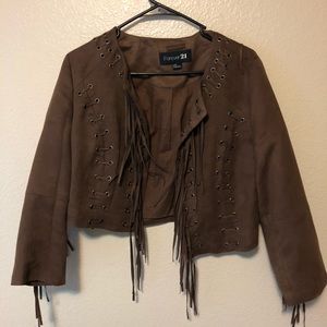 Boho style fringe brown suede jacket